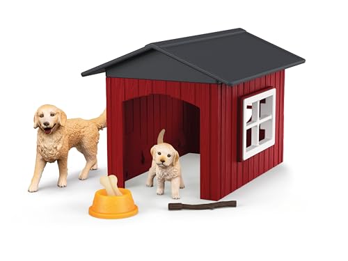 schleich 42722 Hundehütte mit Goldenretrievern , ab 3 Jahren, FARM WORLD - Spielset, 9 Teile