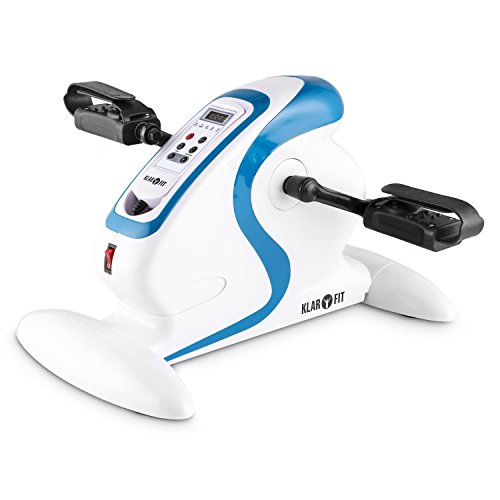 Klarfit Cycloony Beintrainer - Pedaltrainer für Muskelaufbau, 70 W Beintrainer für zuhause, 12 Geschwindigkeitsstufen, Trainingscomputer, Vor- / Rückwärtslauf, weiß-blau