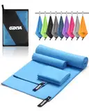 GZXYA Mikrofaser Handtuch 3er-Set (180 x 60 cm großes Badetuch + 2 Stück 80x40 cm kleines Towels), Schnelltrocknendes Microfaser Handtücher für Fitness Handtuch Sport (Sea Blue 180 * 60+80 * 40 * 2)