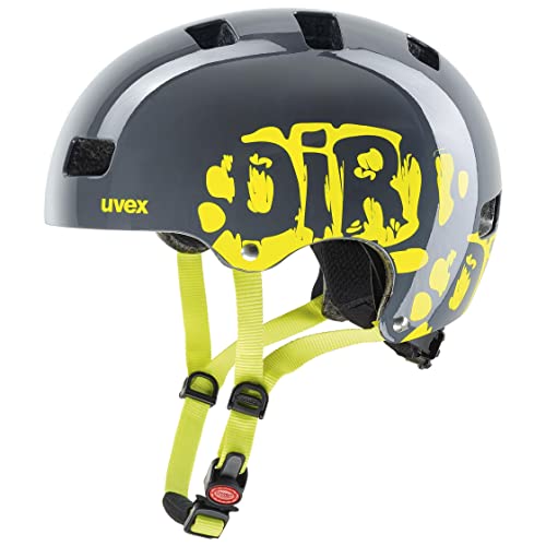 uvex kid 3 - robuster Fahrradhelm für Kinder- individuelle Größenanpassung - optimierte Belüftung - dirtbike grey-lime - 51-55 cm