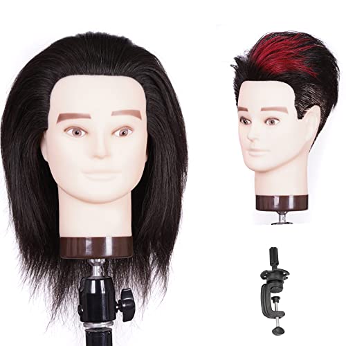 Männliche Trainingsköpfe Kopf 100% Menschliches Haar, Friseur Mannequin Kopf Mannequin Kopf Mannequin Kopf zum Schneiden Styling Mit Training Puppenkopf für Haarstyling und Praxis mit Klemmenstand…