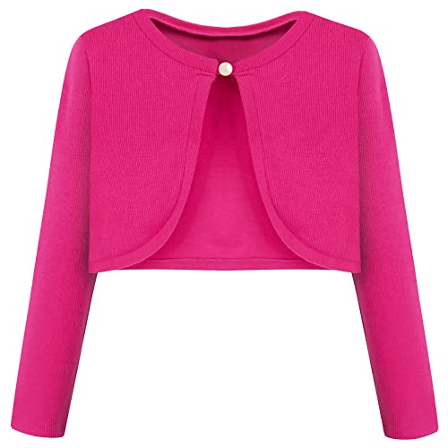 BONNY BILLY Mädchen Strickjacke Langarm Baumwolle Kinder Bolero Jacke 8-9 Jahre/128-134 Rosa