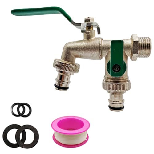 Außenwasserhahn, Gartenwasserhahn mit Schlauchanschlüssen & Dichtungsband, Doppelauslass-Schlauchhahn, 1/2 & 3/4 Zoll Kugelhahn, frostsicherer Wasserhahn, Schlauchhahn, Wasserhahn, Gartenwasserha
