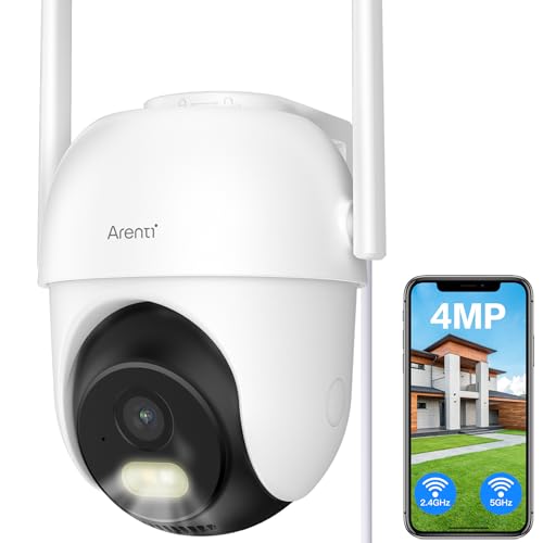ARENTI 2,5K/4MP Überwachungskamera Aussen, 2,4&5GHz PTZ WLAN IP Kamera Outdoor, Kamera Überwachung Aussen, Farbnachtsicht, 2-Wege-Audio, IP65, Automatische Verfolgung, Ton-/Lichtalarm, Alexa