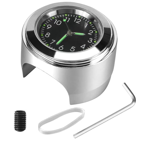 Motorrad Lenkeruhr 7/8 " Quarz Motorradlenker Uhr Universal Zeitplan Fahrrad Chrom Wasserdicht Staubdicht Zifferblatt Glow Watch für Motorradlenker, Wasserdicht Lenker Glow Uhr für Motorrad Fahrrad