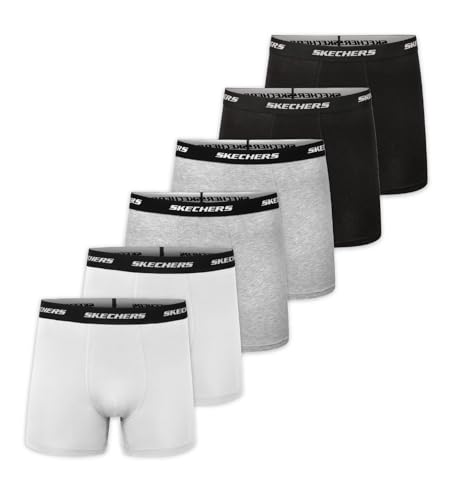 Skechers Herren-Boxershorts, 6er-Pack, athletische Passform, feuchtigkeitsableitende Baumwolle mit konturierter Tasche, Multipack, weiß/grau/schwarz, Large