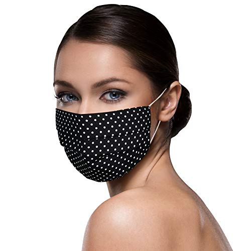 Unisex schwarze Stoffmasken Mundschutz Maske Stoff 100% Baumwolle schwarze Mund Nasen Schutzmaske mit Motiv Mund und Nasenschutz Maske waschbar SCHWARZ klein gepunktet