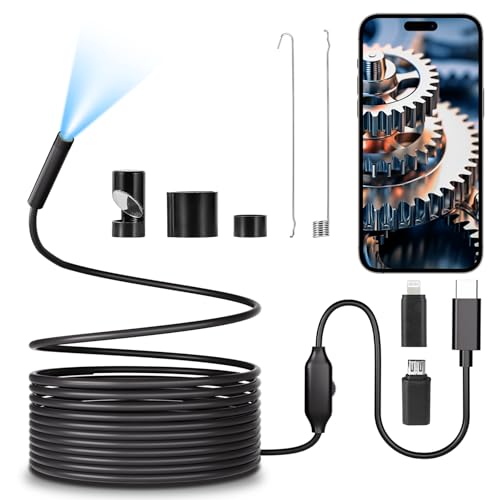 HOFENY 1920P HD Endoskop Mit LED Licht, Inspektionskamera Ohne WLAN Erforderlich, Kanal-Kamera Wasserdicht IP67 für Android & iOS, 16.4 ft / 5m