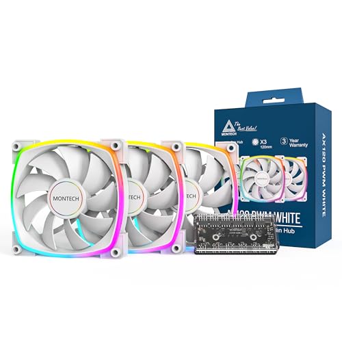 MONTECH AX 120 mm – PWM-Lüfter – leise Leistung – hohe Geschwindigkeit 1600 PWM – High-End-Haltbarkeit mit HDB-Lager – atemberaubendes Außenring ARGB-Beleuchtungsdesign – 3-in-1 Packung mit 6 x 6