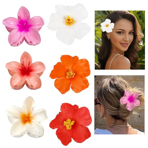 BDHYYM Blumen Haarklammer, Hibiskus Haarklammern Acryl Hawaii Blume Haarspange für Dickes Dünnes Haar (6 Stück)