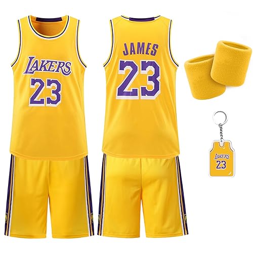 Basketball Jersey für Jungen - Schnell trocknendes Basketball Trikot und Shorts mit Wrist Wraps - Ärmelloses Basketball Anzug Set für Training und Spiele - Hochwertige Basketball Kleidung(28, Gelb)