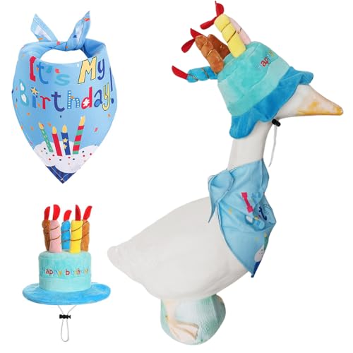 ALINUOYQ Gänse-Outfit Happy Birthday Veranda Gans Outfits mit Geburtstagsmütze und Geburtstags Bandanas Yard Gans Outfits Happy Birthday Gans Kostüm for Gänse Enten Dekorationen