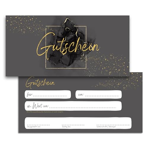 Blanko Gutscheine zum selber Ausfüllen - Hochwertige Gutscheinkarten für Unternehmen, Firmen & Gastronomie (50x Stück, Gold)