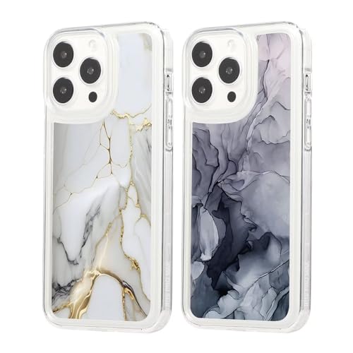 2 Stück Nadoli Bunt Marmor Handyhülle für iPhone 15 Pro,Transparent Case mit Aesthetic Marble Muster Weich Silikon Dünn TPU Stoßfeste Schutzhülle Cover