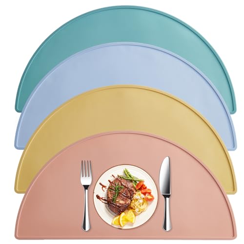 volumoon 4 Stück Tischsets, rutschfeste, Esstisch Unterlage, Kinder Platzset, Hitzebeständig Platzdeckchen, Baby Silikon Platzdeckchen, Tisch Matte für Kinder, Tischunterlage für Küche Speisetisch
