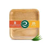 ECO SOUL 100% kompostierbare 20 cm, quadratische Palmblatt Teller [25 Stück] |Premium Palmblatt Geschir | Robuste, Einweg Teller wie Bambus | Quadratische Bio Einweg Teller
