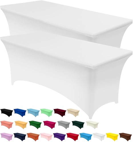 Utopia Kitchen Spandex Tischdecke 2 Pack [6FT, Weiß] Enge, Passgenaue, Waschbar und Faltenfrei Tischdecke Outdoor für Veranstaltung, Hochzeit, Bankett & Partys [183Lx76Wx76H] cm