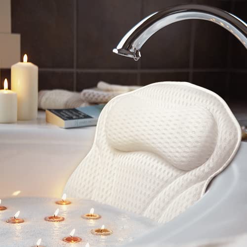 AmazeFan Badewannenkissen, Luxus Badewanne & Spa-Kissen mit 4D-Air-Mesh-Technologie und 7 Saugnäpfen, Stützfunktion für Kopf, Rücken, Schulter, Nacken. Geeignet für Badewannen und Home Spa