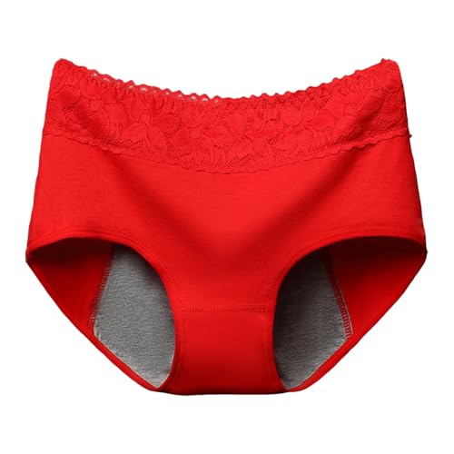 Zuckerperlen Unterwäsche Damen, lagig, auslaufsicher, Menstruationshöschen, Menstruations-Bi-Höschen, Schwarze Menstruationshöschen, leichte Blutung, für Mädchen und Damen Unterwäsche (Red, XXL)