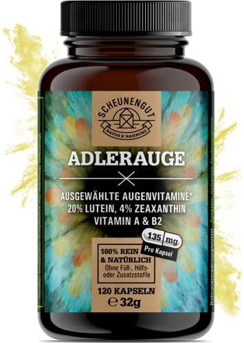 ADLERAUGE® Augenvitamine Hochdosiert - WICHTIG: Laborgeprüfter Markenkomplex mit Lutein, Zeaxanthin, Heidelbeer-Extrakt, Beta-Carotin,Vitamin A+B &mehr I 120 Stk -DE- SCHEUNENGUT®