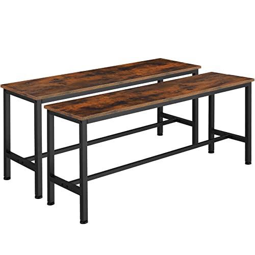 tectake Sitzbänke für Esszimmertisch, 2er Set Holz Küchenbank, 108 x 32,5 x 50,5 cm, Industrie-Design, für Esszimmer, Küche, Wohnzimmer, schwarzes Metallgestell (Industrial Dunkelbraun)