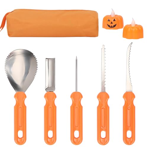 OWill Halloween Kürbis Schnitzset,DIY 8 pcs Halloween Kürbis Schnitzwerkzeug Carving Set,Edelstahl Kürbis Schnitzwerkzeug mit Aufbewahrungstasche Halloween Dekoration für Kinder Erwachsene und Familie