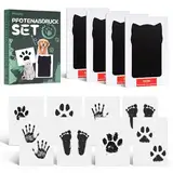 Pfotenabdruck Set Hund Katze, 4 Pcs Fussabdruck Baby Set mit 8 Karten, Hundepfoten Abdruck Machen, ohne Kontakt zur Farbe, Katze Geschenk für Hundebesitzer