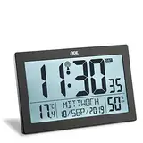 ADE Digitale Funkuhr mit großem XL-Display | Kalender | mit Temperaturanzeige & Hygrometer | Wanduhr | Funkwecker mit 2 Weckzeiten und Schlummerfunktion | schwarz