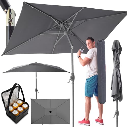 TOM rechteckiger Sonnenschirm mit Schutzhülle und Kurbel für Balkon, Garten & Terrasse – großer 140 x 210 cm Gartenschirm Schirm in Anthrazit oder Beige – 45° knickbar (Anthrazit)