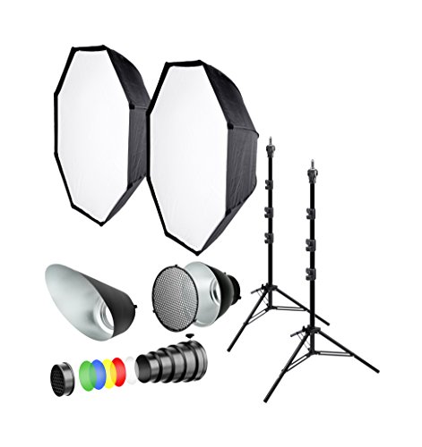 Bresser F000483 Studioblitz Lichtformer Set mit Stativen und Softboxen schwarz