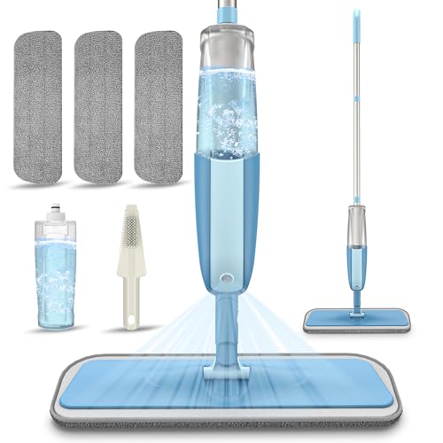 Wischer mit Sprühfunktion, MEXERRIS Sprühwischer Bodenwischer mit Wassertank 360 Grad Rotierender Wischmopp Spray Mop Wischer Boden mit 3 Waschbaren Mikrofaser Pads für alle Böden