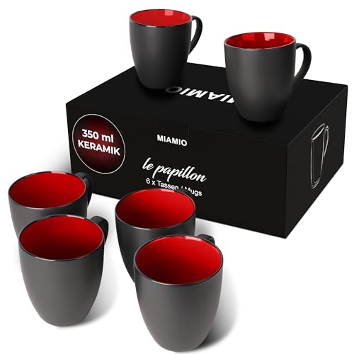 MIAMIO - 6 x 350 ml Kaffeetassen/Kaffeebecher Set - Tassen Set 6er Modern - Le Papillon Kollektion (Rot)