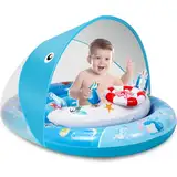 ACELIFE Schwimmring Baby mit abnehmbarem Sonnendach& Spielzeug, Baby Schwimmring ab 6 Monate, Kinder Swimming Float mit Verstellbarer Sicherheitssitz, Schwimmreifen Kinder für 6-36 Monate