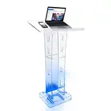 43.31" hoch Klar Acryl Lucite Podium Kanzel, Rednerpult Podium Stehpult Rednerpult mit Blauem LED-Licht, für Restaurant Hochzeit Büro Kirchen Schulen Klassenzimmer