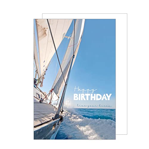Edition Seidel Premium Geburtstagskarte mit Umschlag. Glückwunschkarte mit Spruch Geburtstag Billet Happy Birthday Mann Frau Segeln Boot Meer Abendteuer (G3488 SW023)