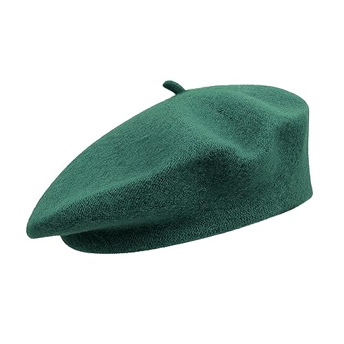 NOKDAL Französischen Beret Damen Wolle Baskenmütze Barrett Mütze Klassishe Basken Mütze Mode Barette Mütze Dunkelgrün KüNstler WintermüTze Barett Franzosen für Frühling Herbst Winter58cm