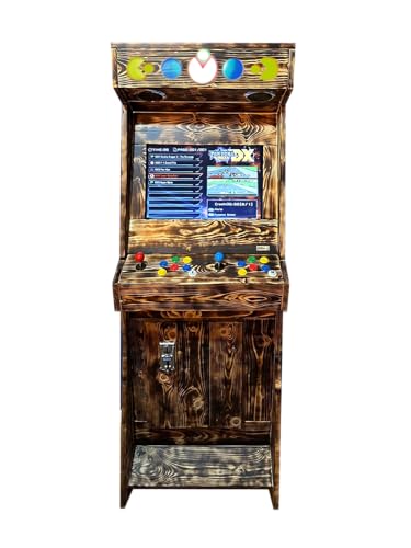 San-J Arcade Spielautomat aus Holz, Geflammt, Handgefertigter, 3000 Klassische Videospiele, 22-Zoll Monitor, 2 Spieler Videospielautomat