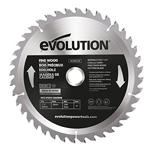 Evolution FW185TCT-40 - 185 mm feines Holzsägeblatt - Hartmetallbestücktes Sägeblatt mit 40 Zähnen liefert die glattesten und schnellsten Schnitte in Platten, Sperrholz und Hartholz