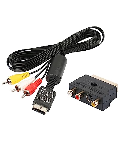 AMATHINGS AV Kabel & Scart Adapter perfekt für PS1, PS2, PS3 – 1,8m Playstation Kabel für Hohe Audio-Video Qualität – Verbinden Sie Ihre Konsole sicher und einfach mit jedem TV-Gerät