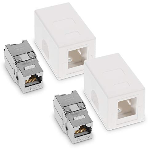 kwmobile 2x CAT 6A Aufputz Netzwerkdose inkl. 2x Keystone Module - 1 Port RJ45 Buchse 10 Gbit/s - Netzwerk LAN Aufputzdose Internetdose Set in Weiß