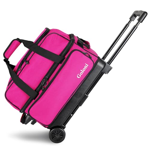 Goloni Bowlingtasche mit 2 Rollen und separatem Schuhfach, 2 Ball-Bowlingtaschen mit Rollen, einziehbarer Griff, ausziehbar auf 101,6 cm