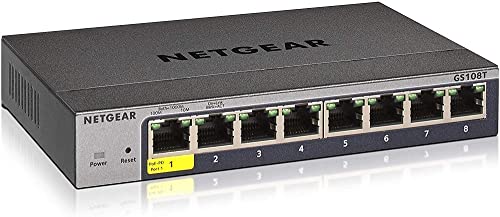 Netgear GS108T Managed Switch 8 Port Gigabit Ethernet LAN Switch Smart (1x PD-Port, Netzwerk Switch Managed, lokale WebGUI oder Remote Insight Cloud, lüfterlos, ProSAFE Lifetime-Garantie)