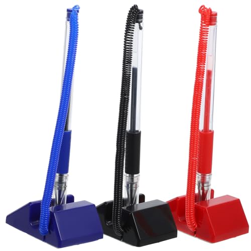 Uonlytech 3 Stück Signaturstift mit Basis Stiftstand für Schreibtisch Büro Stift Rezeption Schreibwaren Sicherheitsstifte zum Ausstellen von Schecks Schreibtisch-Sicherheitsstift Plastik