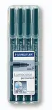 STAEDTLER permanenter Universalstift Lumocolor, wisch- und wasserfest, sekundenschnell trocken, nachfüllbar, Linienbreite 0,6 mm, 4 schwarze Marker in stabiler STAEDTLER Box, 318-9WP4HZ