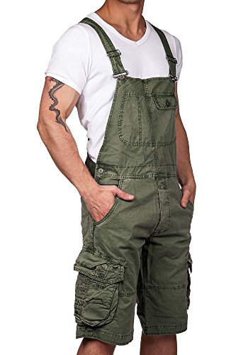 Jet Lag Herren Latzhose Overall Cargo Shorts olive XXL
