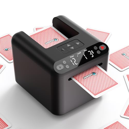 ADZERD Automatischer Kartenhändler-Maschine - Wiederaufladbar für 1/2/3 Decks, 1-12 Spieler, Einstellbarer Handlungsabstand, Leise, 360° & 180° Drehung, kompatibel mit Poker, UNO, Bridge, Blackjack