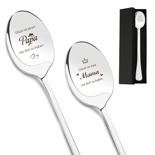 Vatertagsgeschenk Für Mama und Papa Geschenk Für Papa und Mama Geschenke Für Eltern 2pcs Löffel Edelstahl Mit Gravur Geschenke Für Vater Und Mutter Geburtstagsgeschenk Für Vater Muttertagsgeschenke