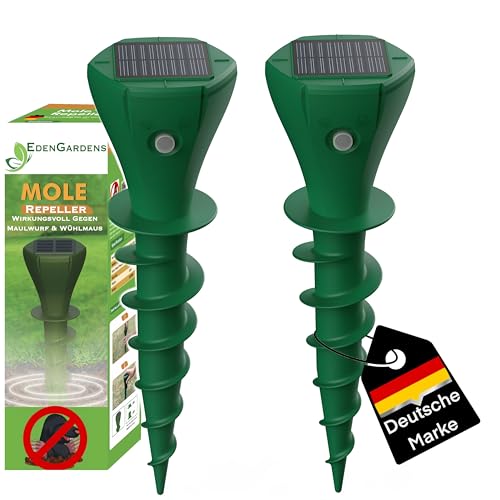 EdenGardens® 2er Pack 'MOLE REPELLER' Maulwurf Vertreiber bestes Mittel gegen Wühlmäuse & Maulwurf - Maulwurfschreck Solar Testsieger beste Maulwurfabwehr OHNE Karbid gegen Maulwürfe