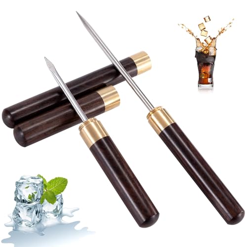 Eispickel, 2 Stück Edelstahl Eiszerkleinerer mit Holzgriff und Abdeckung, Eispickelzerkleinerer, für die Eisherstellung in der Küche, Bar, Barkeeper, Picknick, Camping, Brown