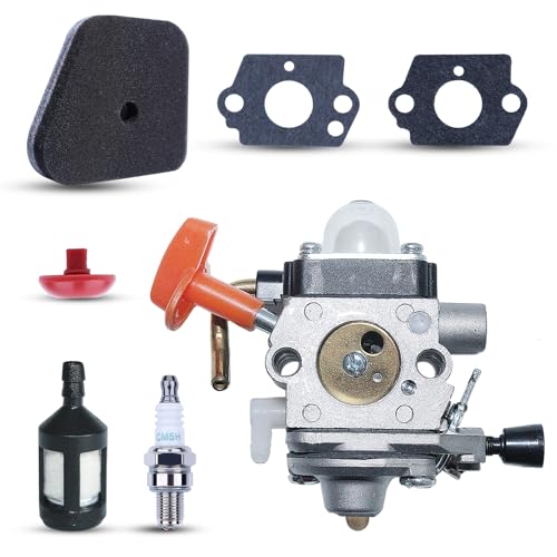 Haishine C1Q-S174 Vergaser Kit für Stihl FS90 FS90 R FS87 FS87R FS100 FS110 FS110R für FS FC KM Rasenmäher Serie mit Zündkerze + Luftfilter + Ölfilter + Vergaserdichtung + Ölblasenstopper